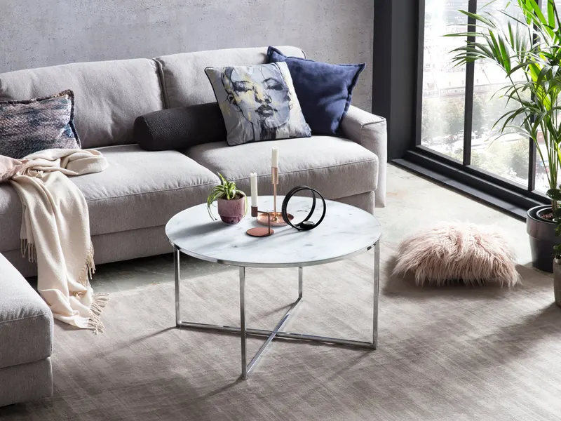 Couchtisch Ø 80 cm mit weißer Marmoroptik, Ansicht 5