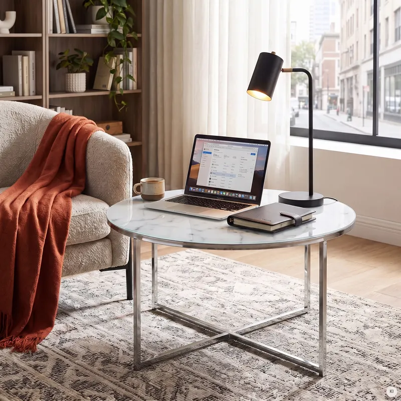 Couchtisch Ø 80 cm mit weißer Marmoroptik, Ansicht 6