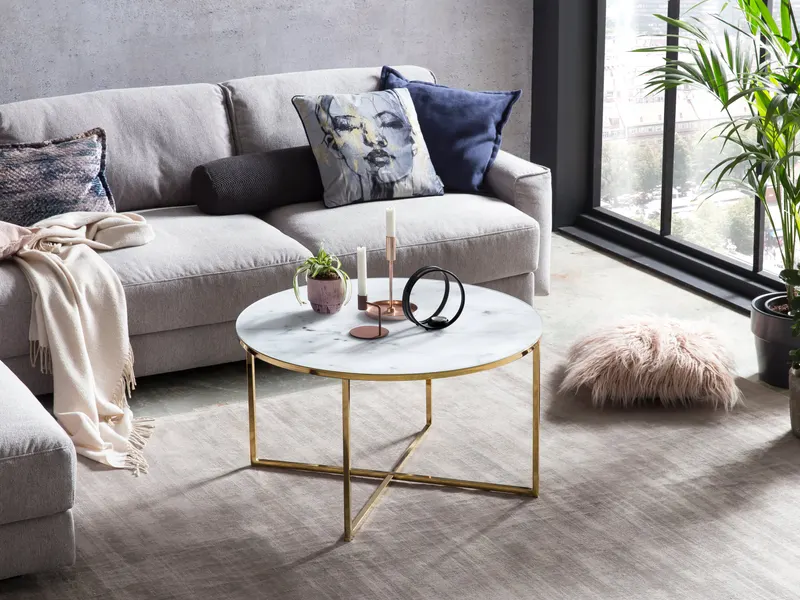 Couchtisch Ø 80 cm, Weiß/Gold, Ansicht 5