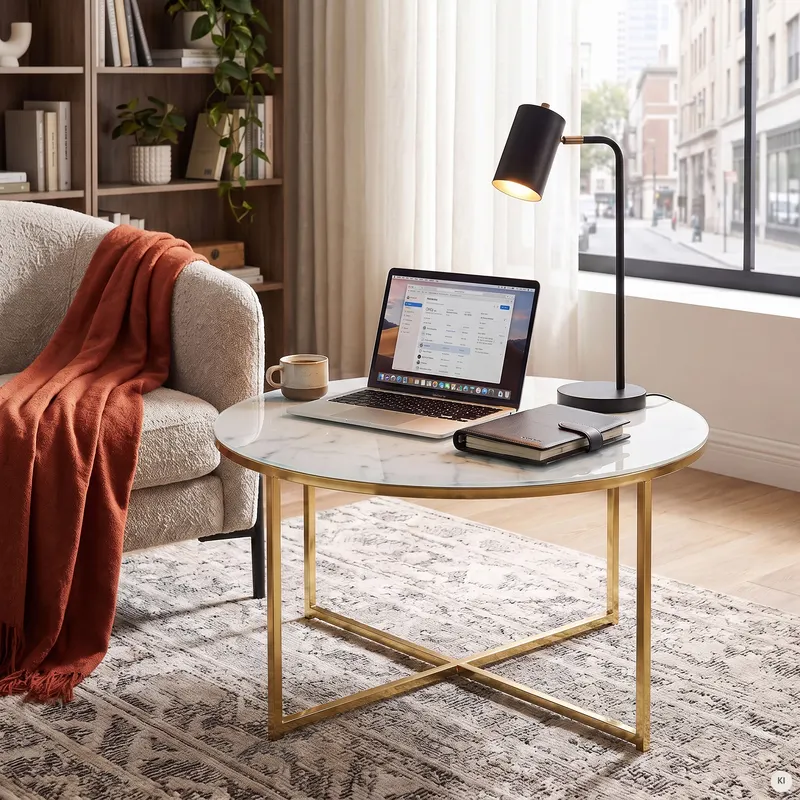 Couchtisch Ø 80 cm, Weiß/Gold, Ansicht 6