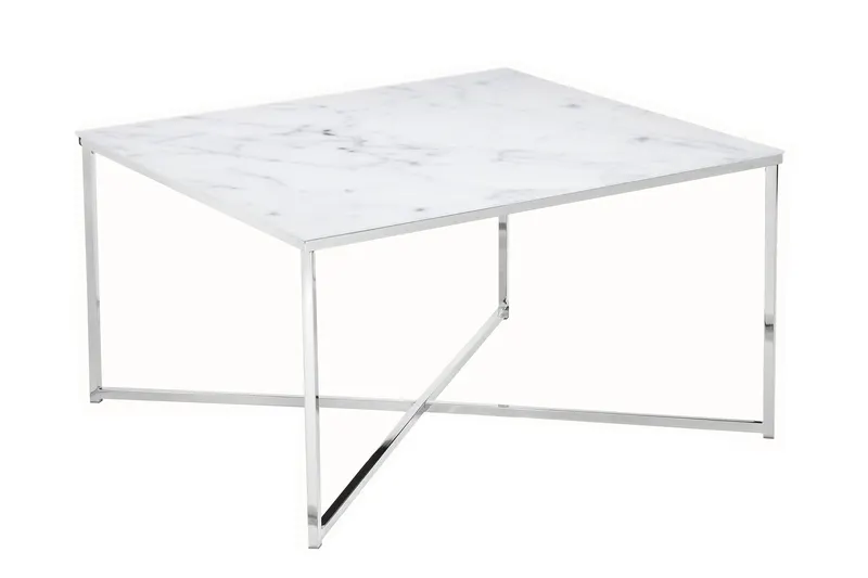 Couchtisch 80 × 80 × 45 cm, Weiß/Chrom, Ansicht 2