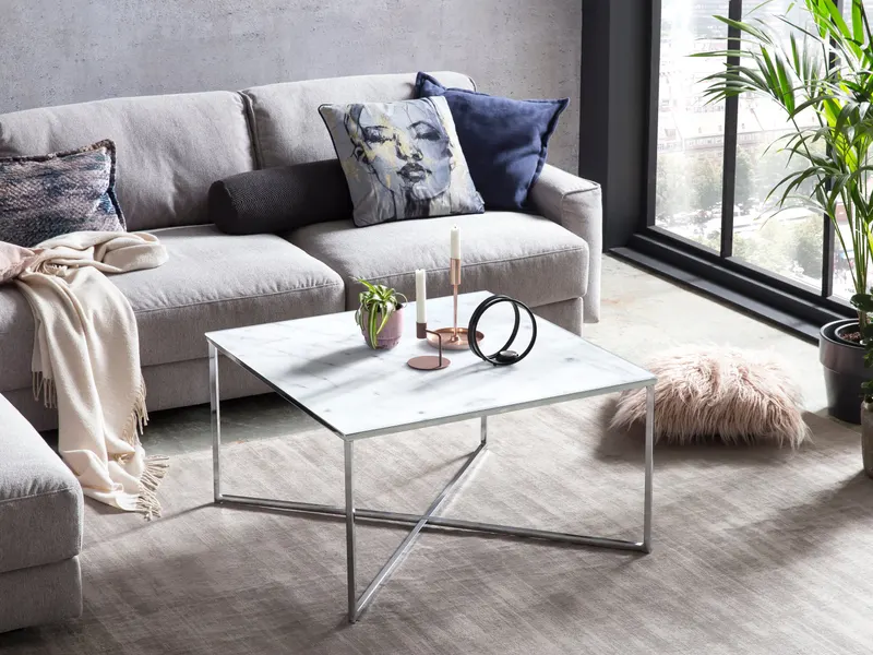 Couchtisch 80 × 80 × 45 cm, Weiß/Chrom, Ansicht 5