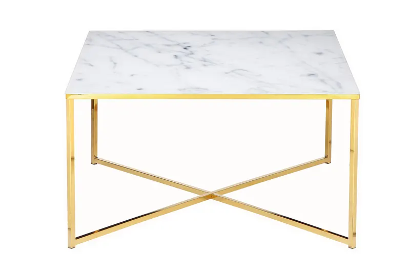 Couchtisch 80 × 80 × 45 cm, Weiß/Gold, Ansicht 1