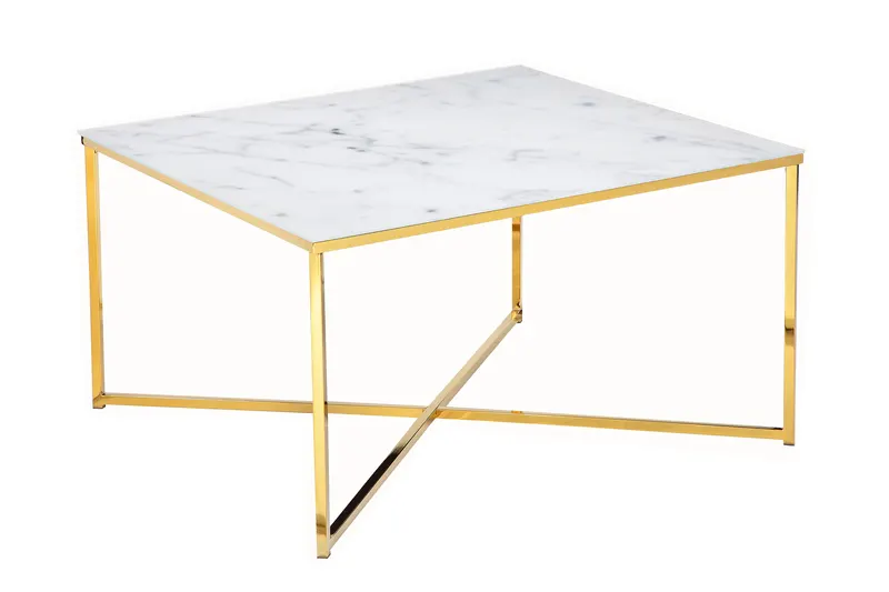 Couchtisch 80 × 80 × 45 cm, Weiß/Gold, Ansicht 2