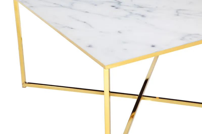Couchtisch 80 × 80 × 45 cm, Weiß/Gold, Ansicht 3