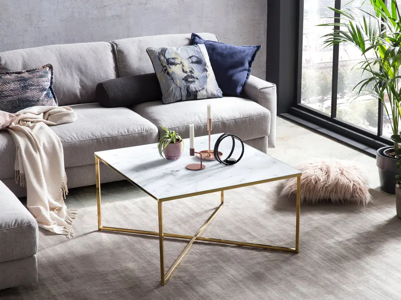 Couchtisch 80 × 80 × 45 cm, Weiß/Gold, Ansicht 5