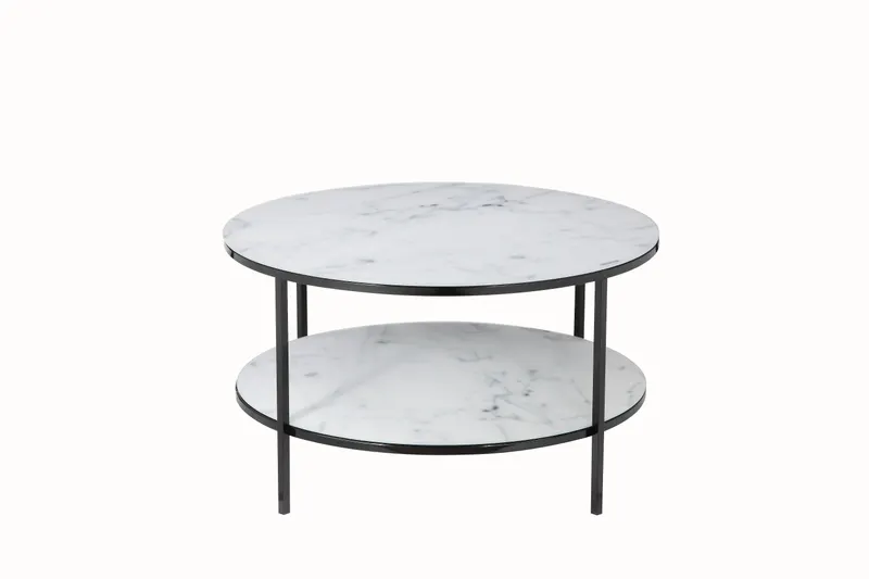Couchtisch mit 2 Ablagen Ø 80 cm, weiß-schwarz, Ansicht 1