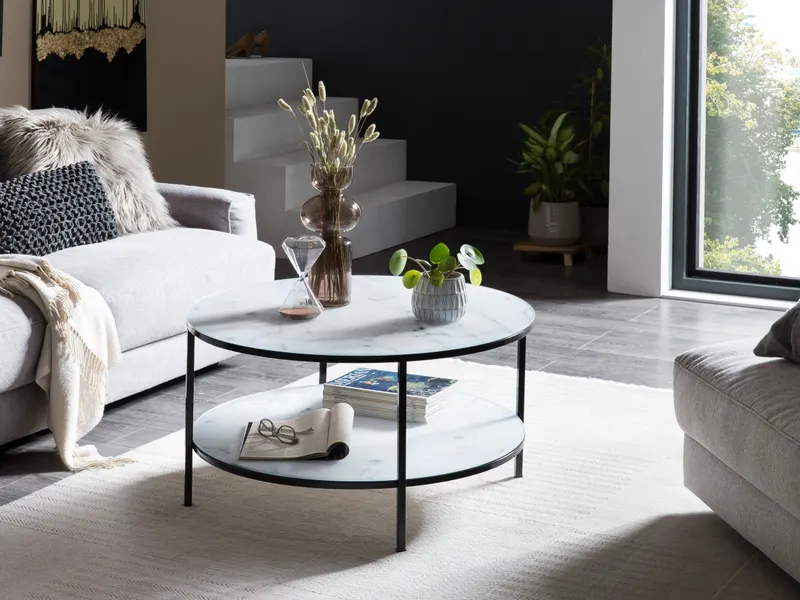 Couchtisch mit 2 Ablagen Ø 80 cm, weiß-schwarz, Ansicht 5