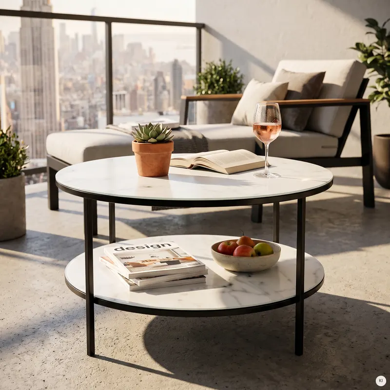 Couchtisch mit 2 Ablagen Ø 80 cm, weiß-schwarz, Ansicht 6