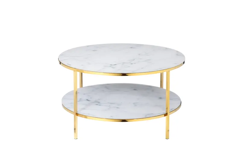 Couchtisch mit 2 Ablagen Ø 80 cm, weiß-goldfarben, Ansicht 1