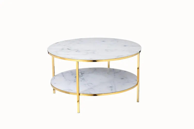Couchtisch mit 2 Ablagen Ø 80 cm, weiß-goldfarben, Ansicht 2