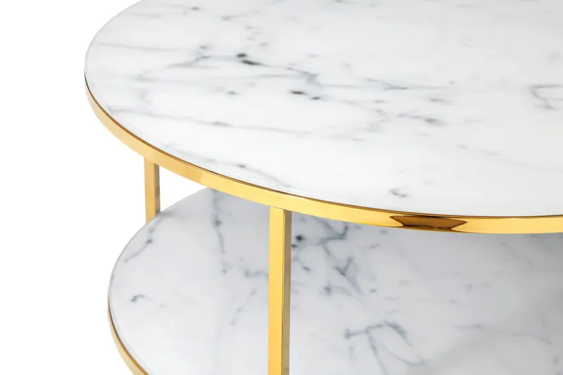 Couchtisch mit 2 Ablagen Ø 80 cm, weiß-goldfarben, Ansicht 3