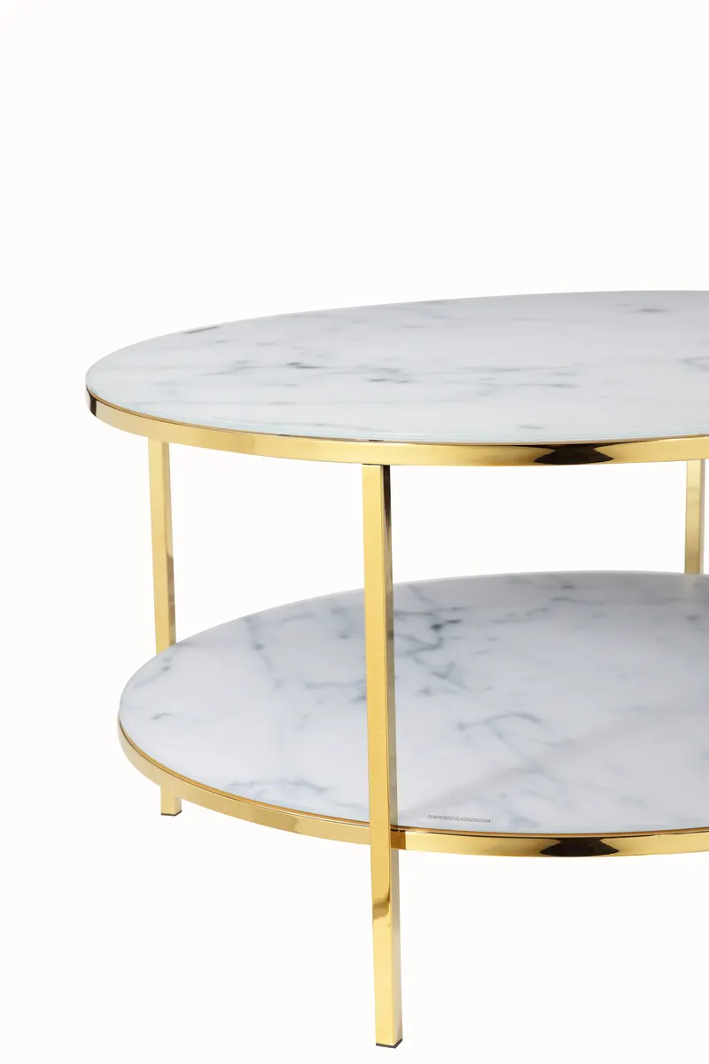 Couchtisch mit 2 Ablagen Ø 80 cm, weiß-goldfarben, Ansicht 4