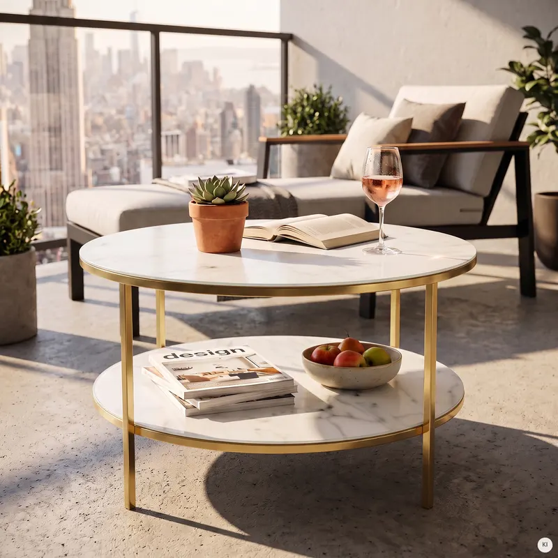 Couchtisch mit 2 Ablagen Ø 80 cm, weiß-goldfarben, Ansicht 6