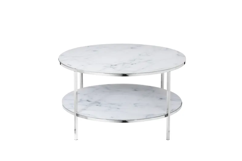Couchtisch mit 2 Ablagen, Ø 80 cm, Weiß/Schwarz