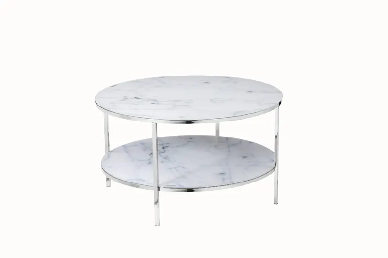 Couchtisch mit 2 Ablagen, Ø 80 cm, Weiß/Chrom, Ansicht 2