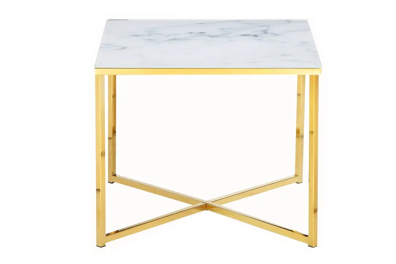 Beistelltisch 50 × 50 × 42 cm, Weiß/Gold, Ansicht 1