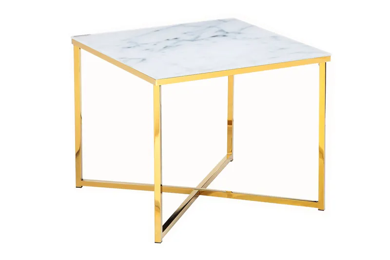 Beistelltisch 50 × 50 × 42 cm, Weiß/Gold, Ansicht 2