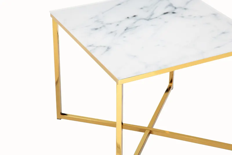Beistelltisch 50 × 50 × 42 cm, Weiß/Gold, Ansicht 3