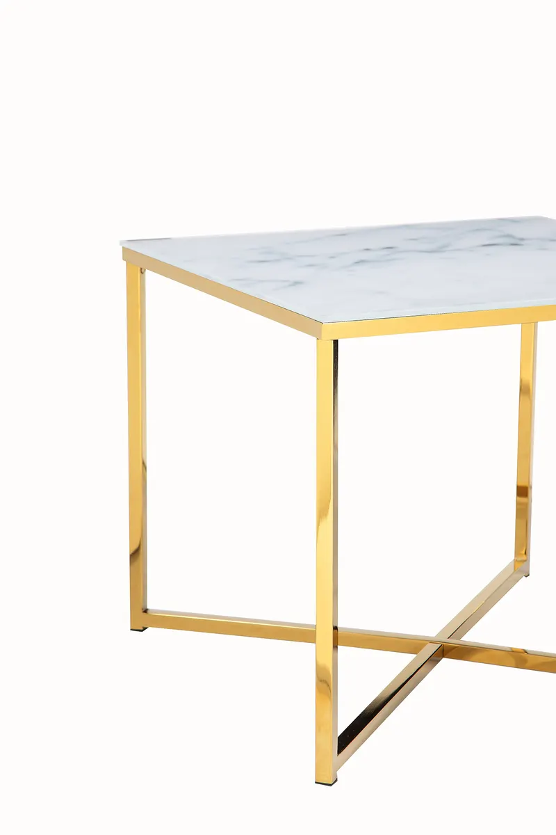 Beistelltisch 50 × 50 × 42 cm, Weiß/Gold, Ansicht 4