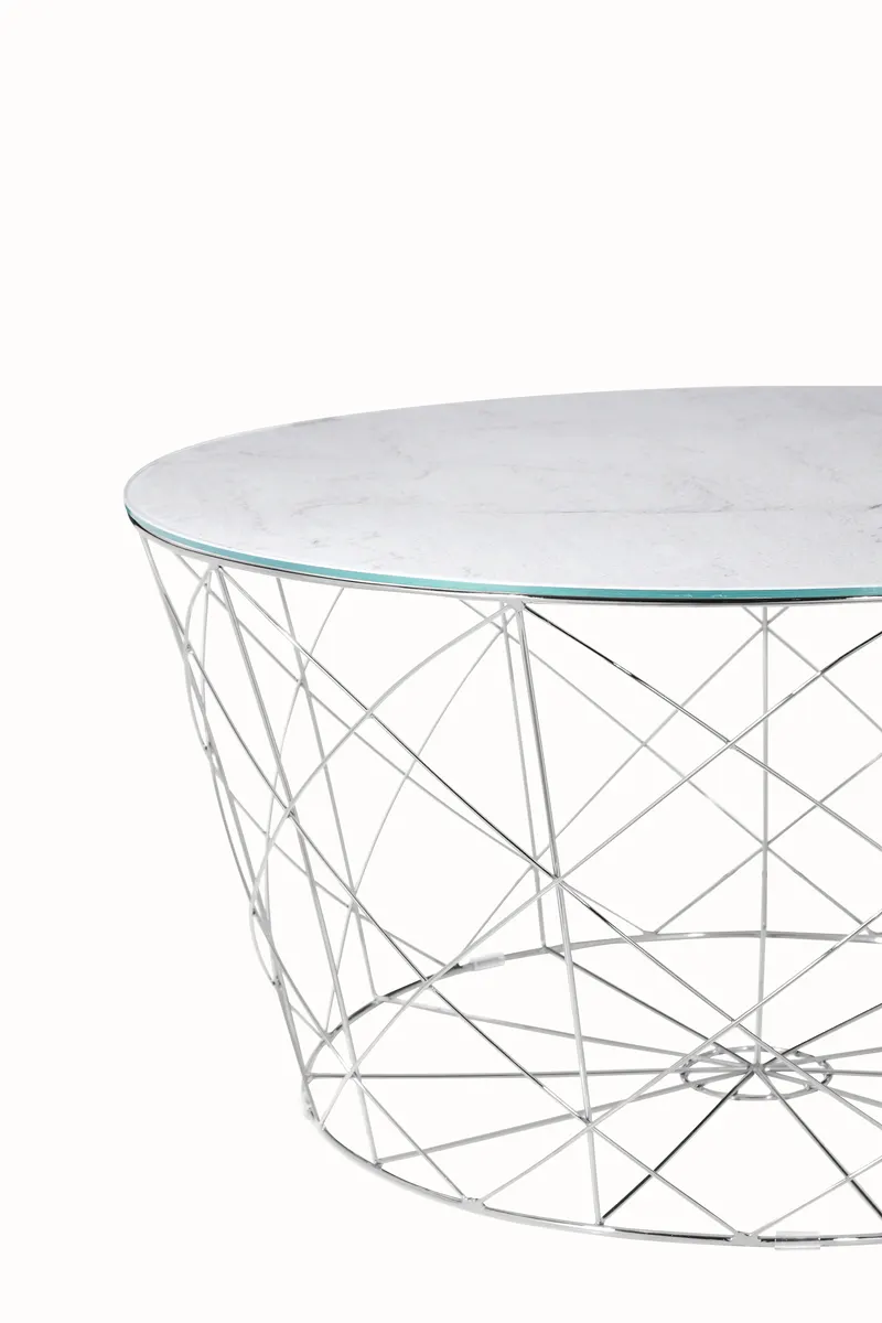Couchtisch mit Metallkorb Ø 80 cm, Weiß/Chrom, Ansicht 4