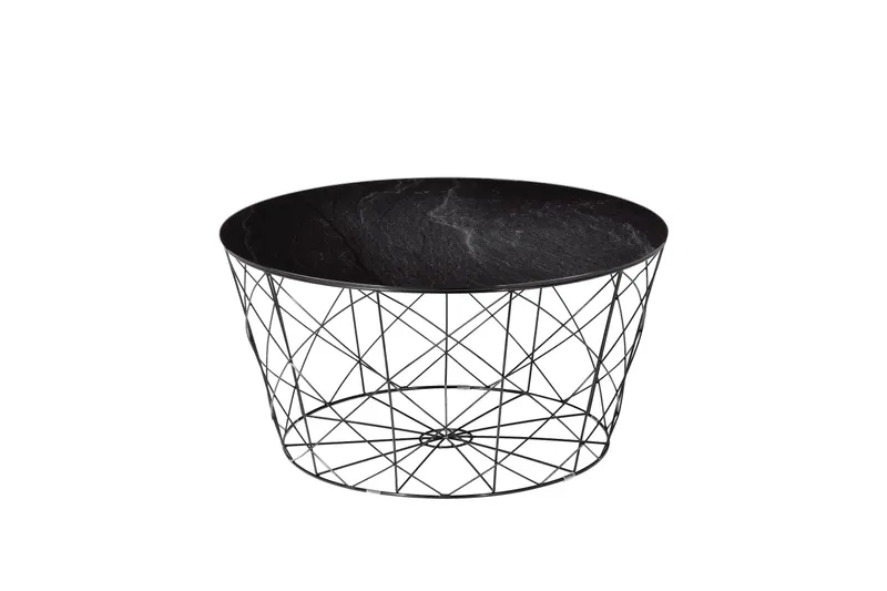 Noa Couchtisch mit Metallkorb Ø 80 cm, Schwarz