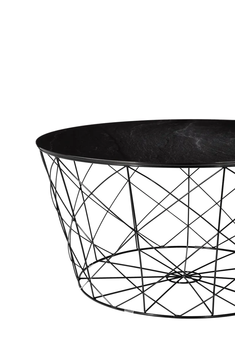 Couchtisch mit Metallkorb Ø 80 cm, Schwarz, Ansicht 3