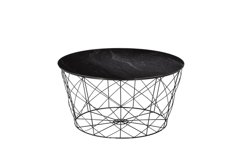 Couchtisch mit Metallkorb Ø 80 cm, Schwarz, Ansicht 4