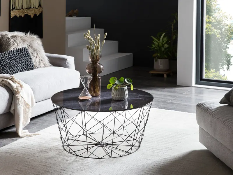 Couchtisch mit Metallkorb Ø 80 cm, Schwarz, Ansicht 5