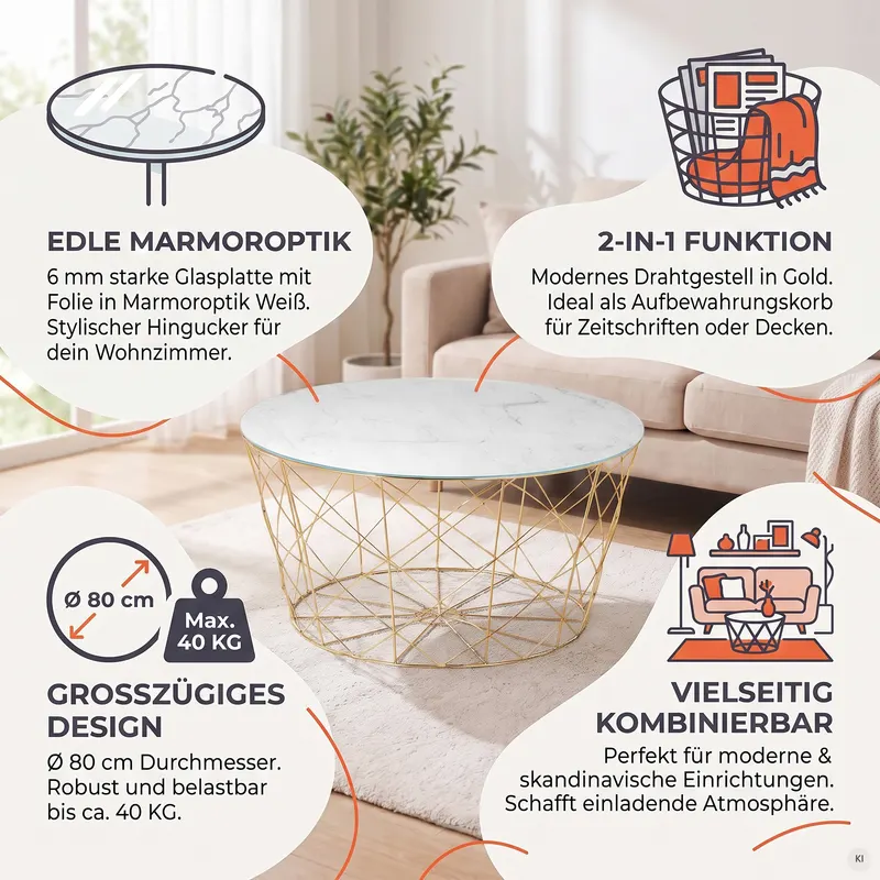 Couchtisch mit Metallkorb, Ø 80 cm, Ansicht 6