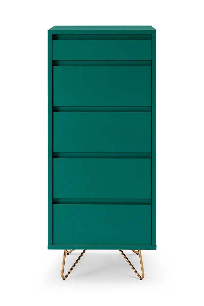 hohe Kommode mit 4 Schubladen und Spiegel, Grün/Gold, Ansicht 1