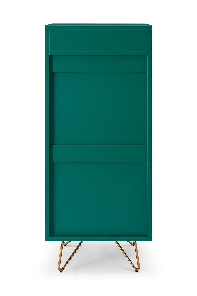 hohe Kommode mit 4 Schubladen und Spiegel, Grün/Gold, Ansicht 5