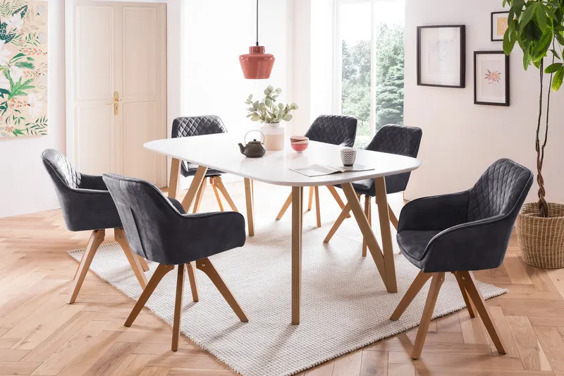 Esstisch 180 × 90 × 76 cm, weiß und Eiche, Ansicht 9