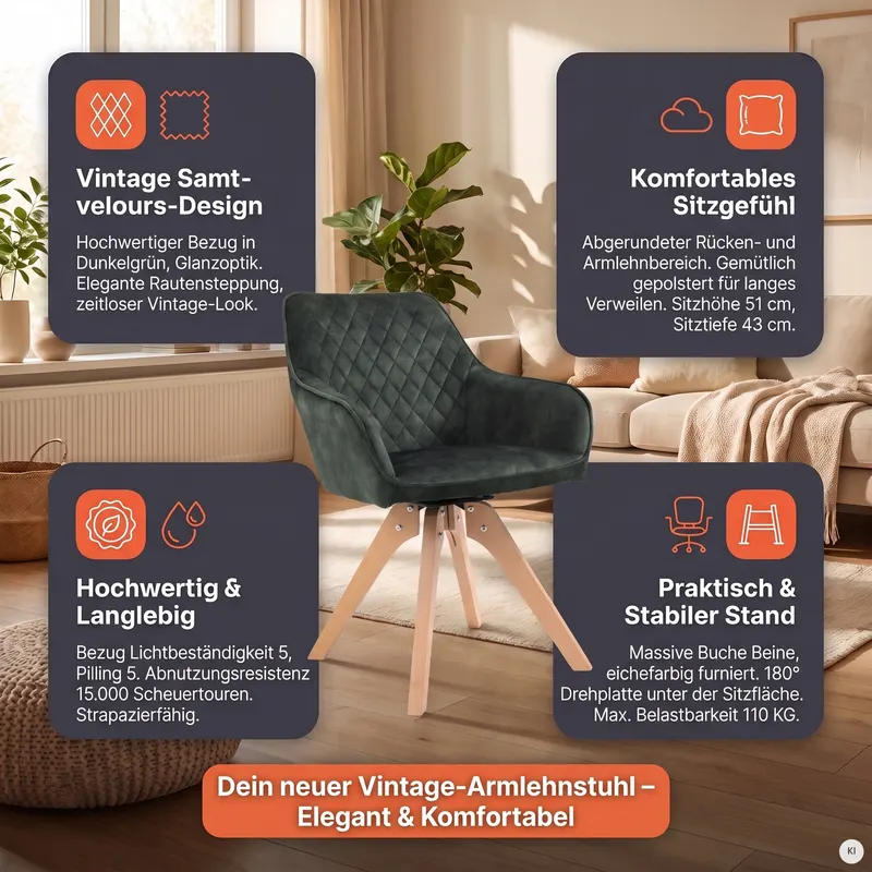 Armlehnstuhl Vintage-Samtvelours, Dunkelgrün, Ansicht 9