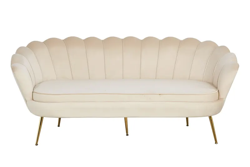 Arielle Muschelsofa 3-Sitzer aus Samt, Beige/Gold
