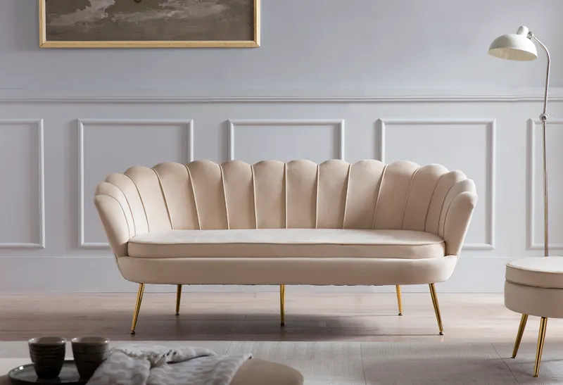 Muschelsofa 3-Sitzer aus Samt, Beige, Ansicht 5