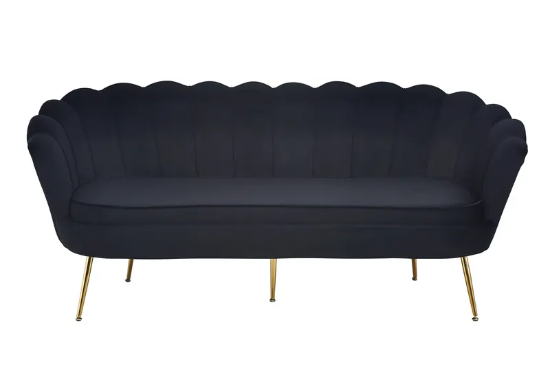 Muschelsofa 3-Sitzer aus Samt, Schwarz, Ansicht 1