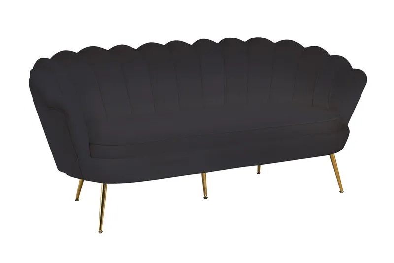 Muschelsofa 3-Sitzer aus Samt, Schwarz, Ansicht 2