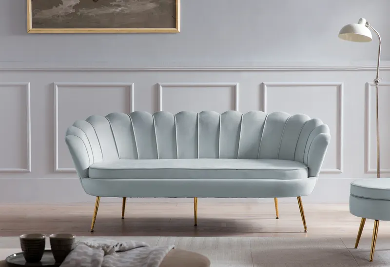 Muschelsofa 3-Sitzer aus Samt Hellgrau, Ansicht 5