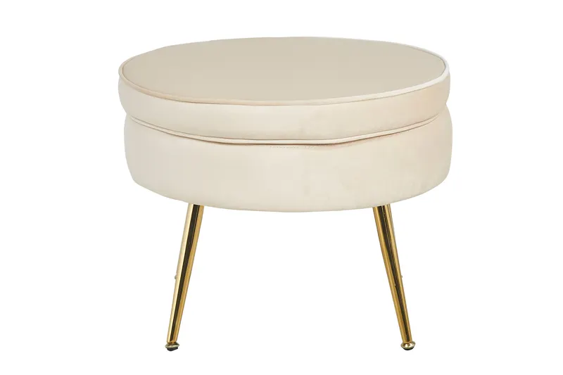 Sitzpouf rund aus Samt Beige, Ansicht 2