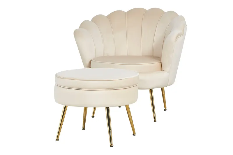 Sitzpouf rund aus Samt Beige, Ansicht 4