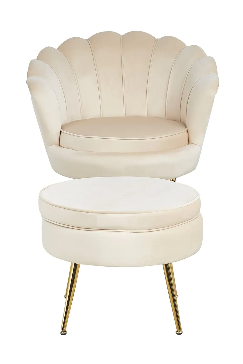 Sitzpouf rund aus Samt Beige, Ansicht 5