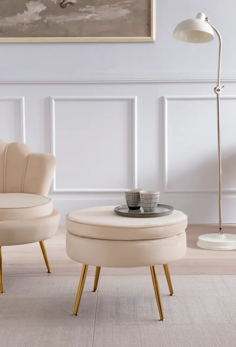 Sitzpouf rund aus Samt Beige, Ansicht 7