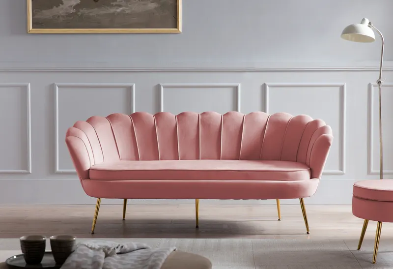 Sitzpouf rund aus Samt Rosé, Ansicht 6