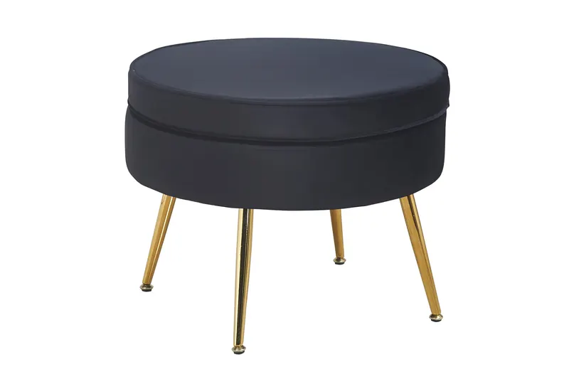 Sitzpouf rund aus Samt Schwarz, Ansicht 1