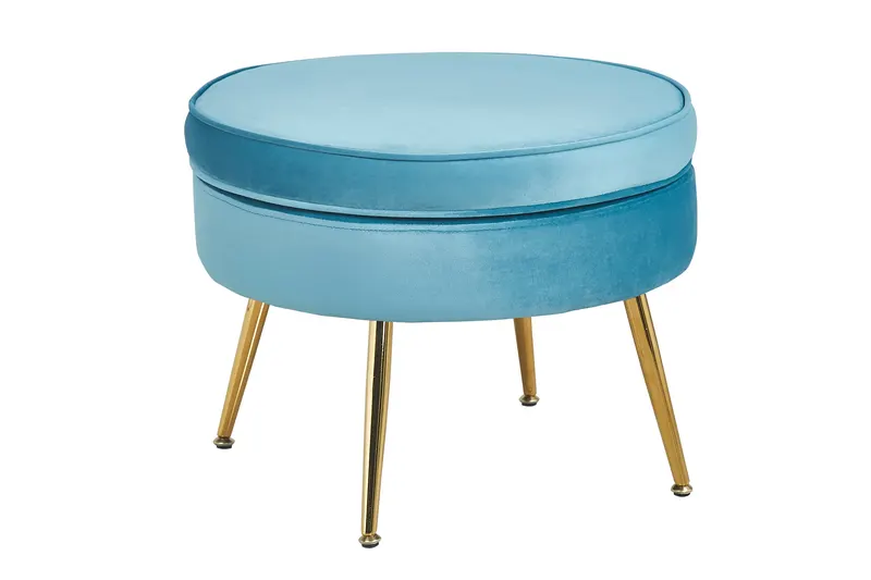 Sitzpouf rund aus Samt Blau, Ansicht 2
