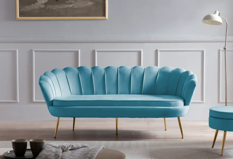 Sitzpouf rund aus Samt Blau, Ansicht 7