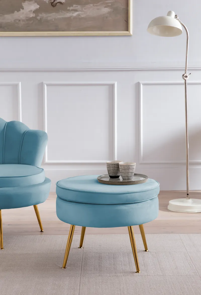 Sitzpouf rund aus Samt Blau, Ansicht 8