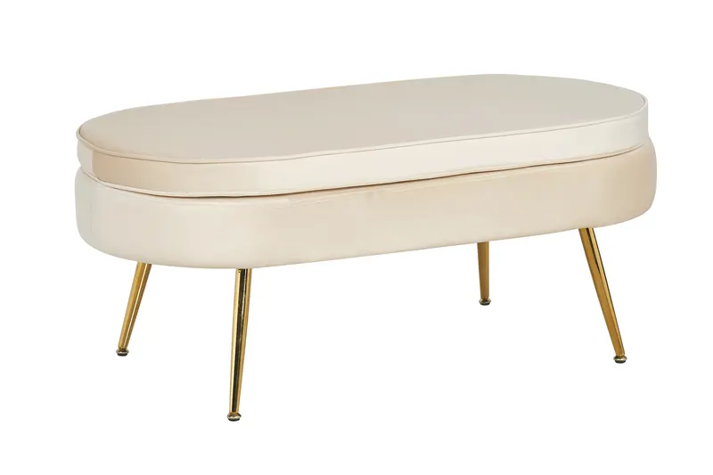 Sitzpouf oval aus Samt Beige, Ansicht 2