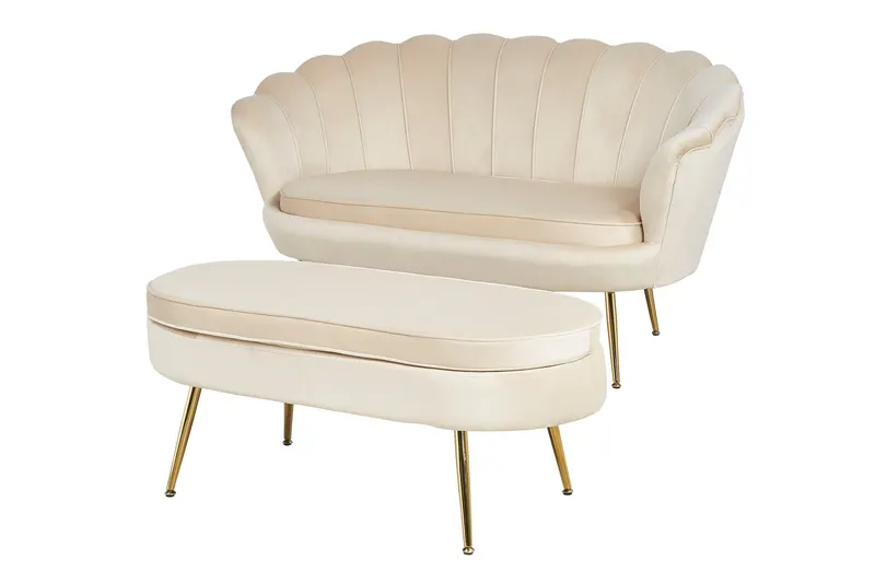 Sitzpouf oval aus Samt Beige, Ansicht 5